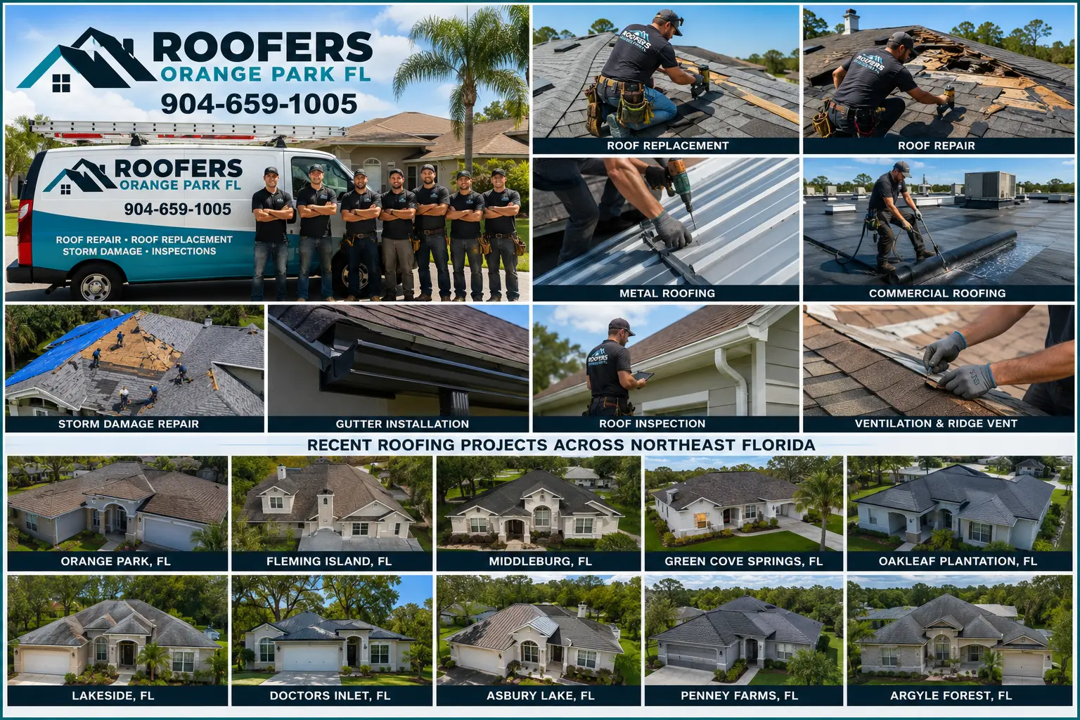 Roofers Orange Park FL project and service imagery across Northeast Florida communities