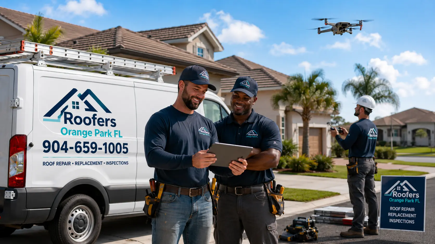 Roof inspection in progress on a Northeast Florida home